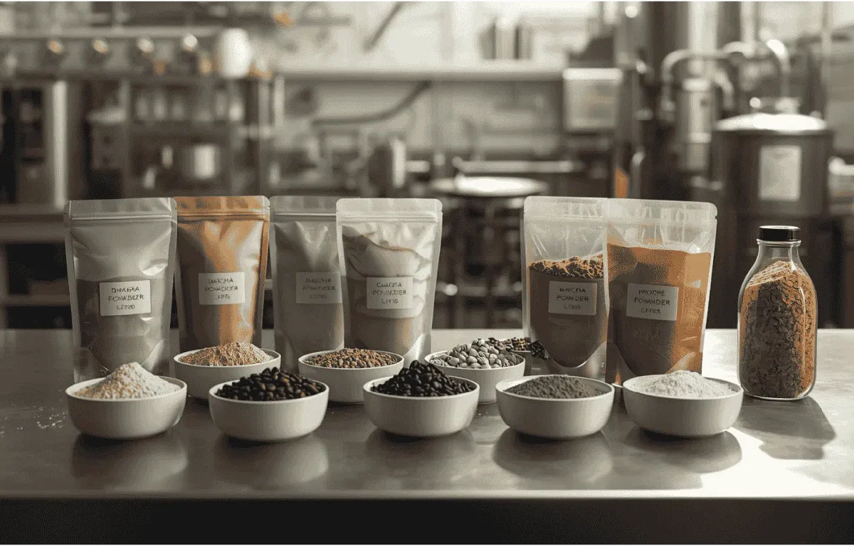 3 Ide Bisnis Minuman Serbuk Paling Laris di Indonesia & Cara Memulainya 12 ilustrasi AI Serbuk Minuman dalam Kemasan.webp