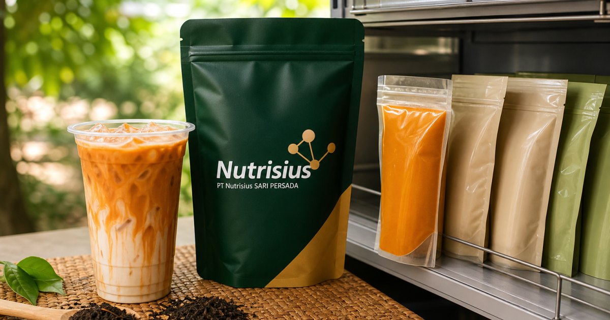 Thai Tea Masih Hidup? Data Pasar Bilang Begini 1 Segelas thai tea dingin, pouch polos, dan sachet minuman di rak retail.